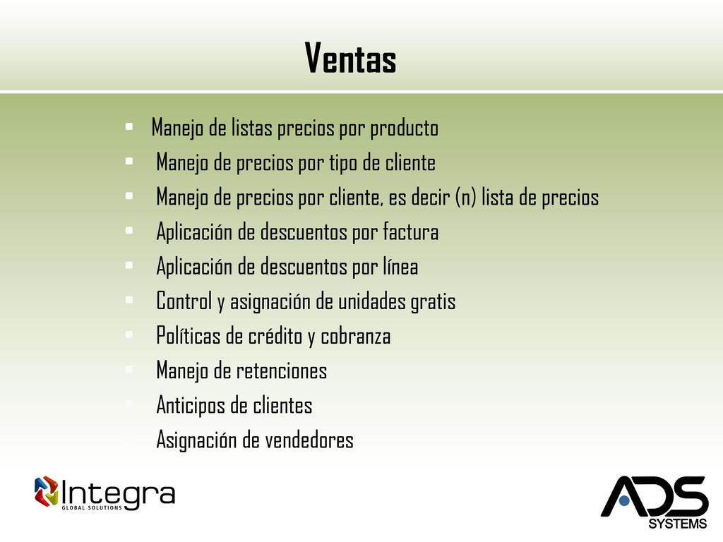 Ventas Manejo de listas precios por producto
