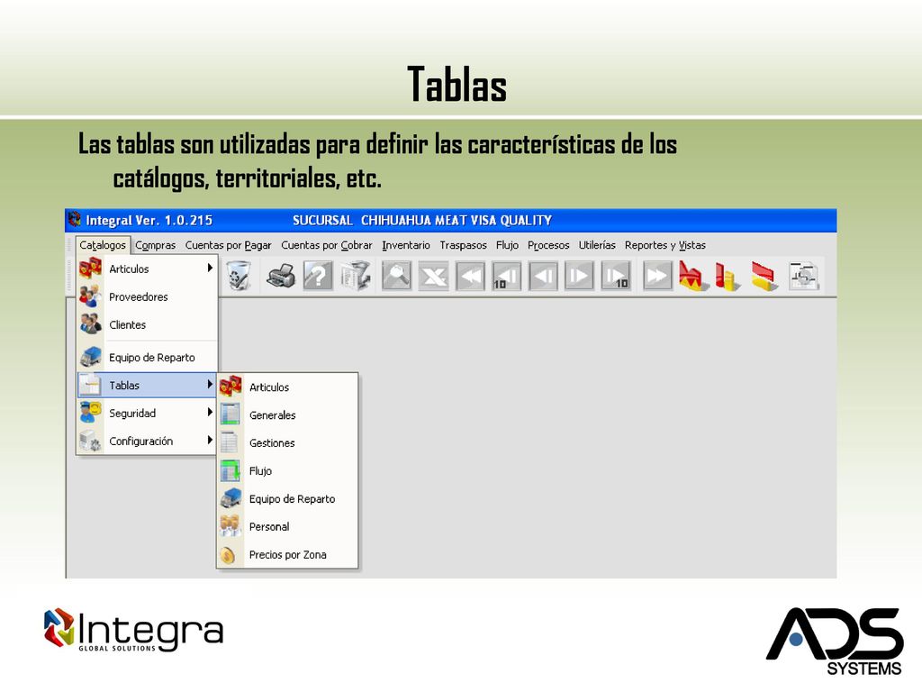 Tablas Las tablas son utilizadas para definir las características de los catálogos, territoriales, etc.