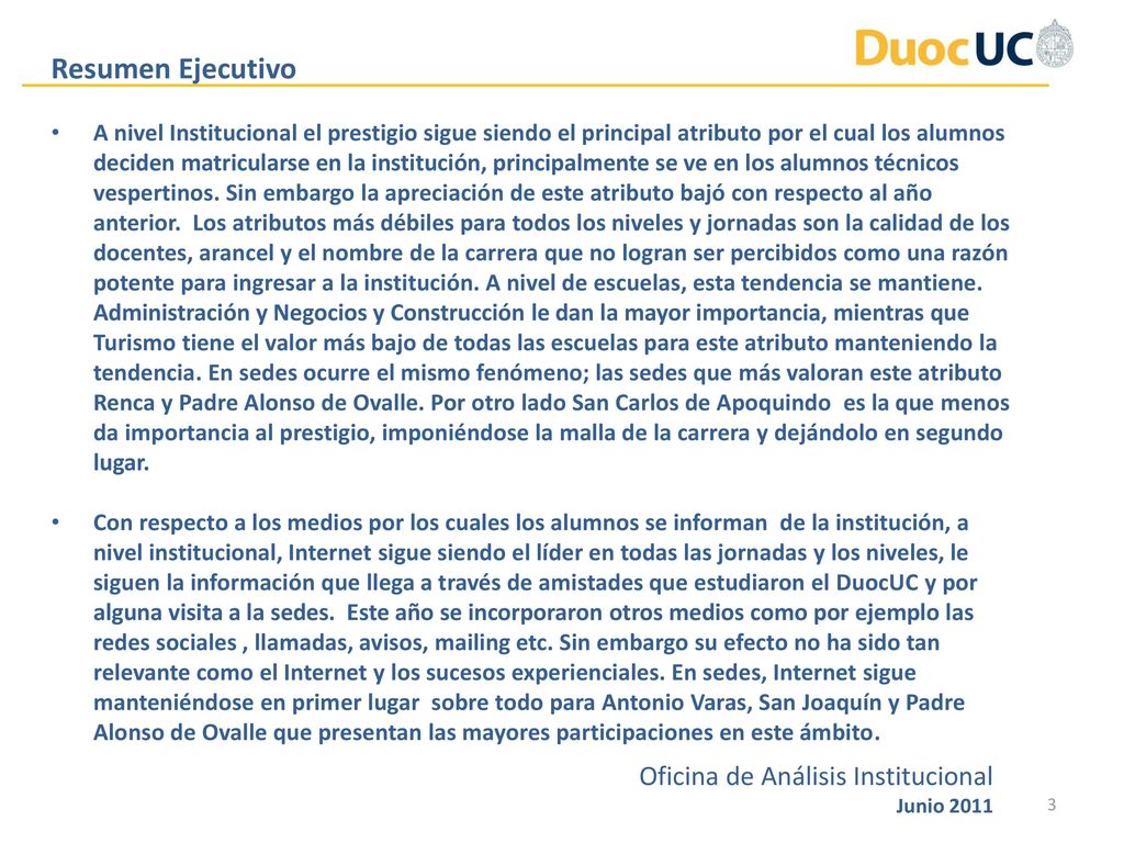 Resumen Ejecutivo Oficina de Análisis Institucional