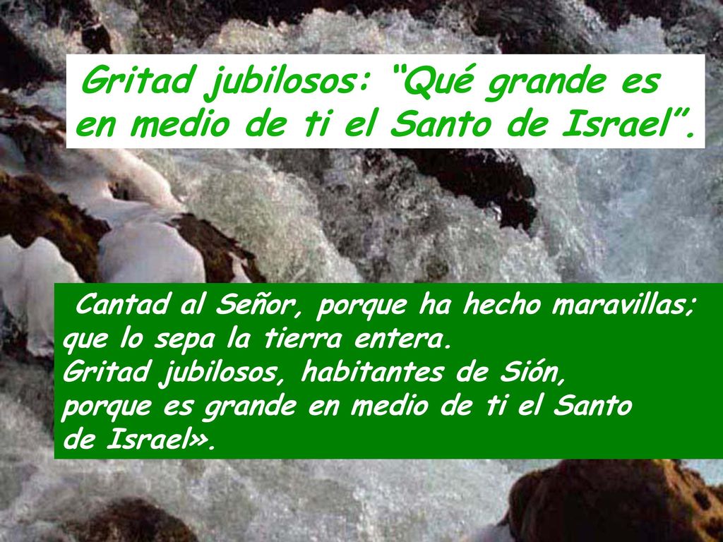 Gritad jubilosos: Qué grande es en medio de ti el Santo de Israel .