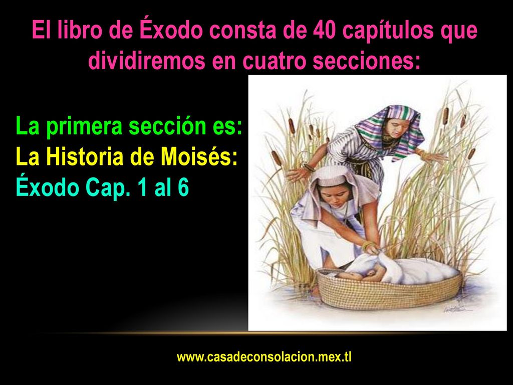 La primera sección es: La Historia de Moisés: Éxodo Cap. 1 al 6