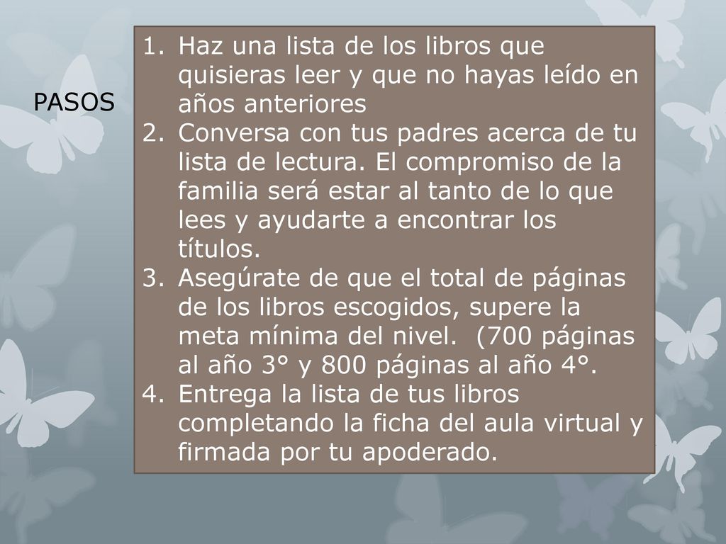 Haz una lista de los libros que quisieras leer y que no hayas leído en años anteriores