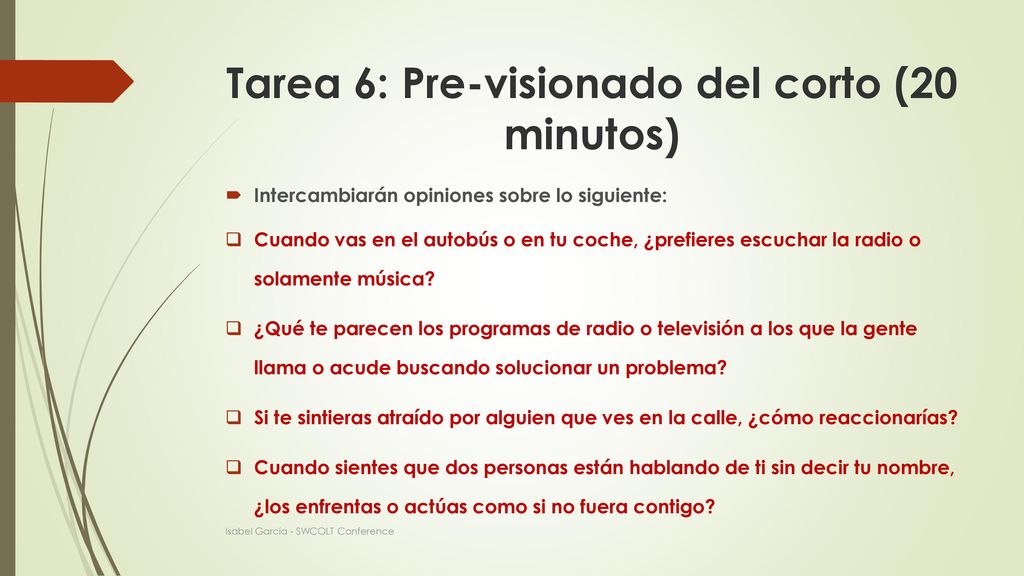 Tarea 6: Pre-visionado del corto (20 minutos)