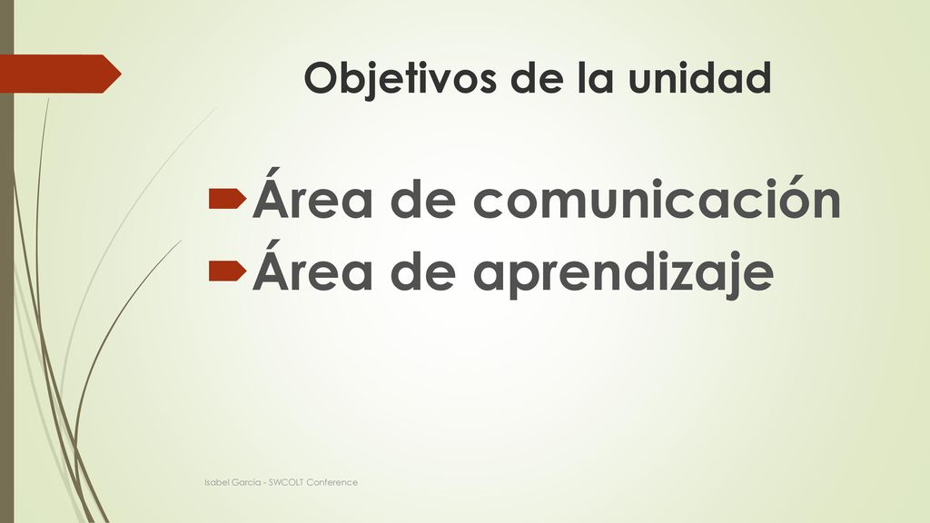 Área de comunicación Área de aprendizaje Objetivos de la unidad