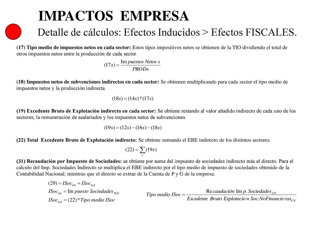 IMPACTOS EMPRESA Detalle de cálculos: Efectos Inducidos > Efectos FISCALES.