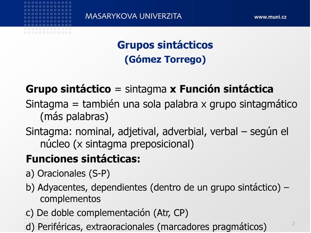 Grupo sintáctico = sintagma x Función sintáctica