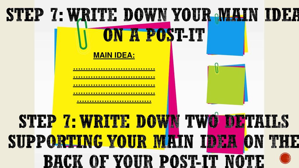 STEP 7: WRITE DOWN YOUR MAIN IDEA ON A POST-IT