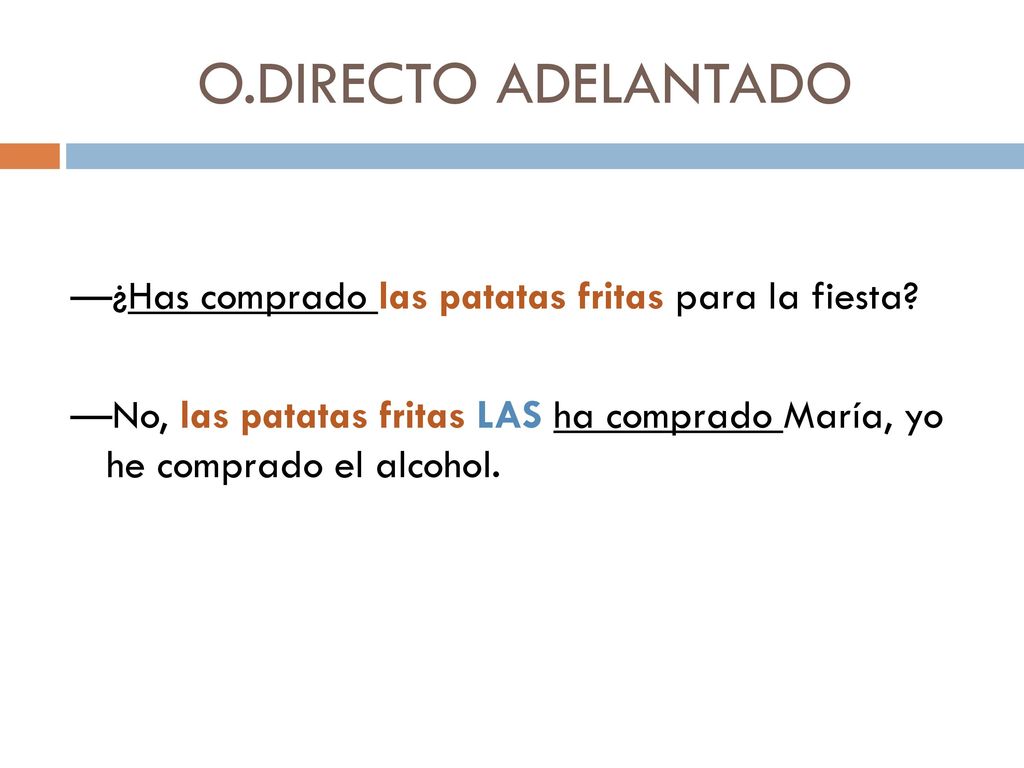 O.DIRECTO ADELANTADO —¿Has comprado las patatas fritas para la fiesta