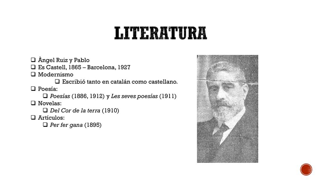 Literatura Àngel Ruiz y Pablo Es Castell, 1865 – Barcelona, 1927