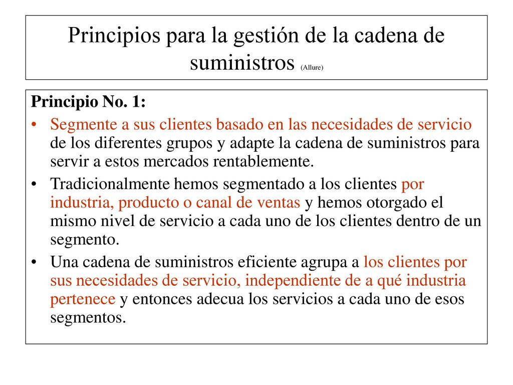 Principios para la gestión de la cadena de suministros (Allure)