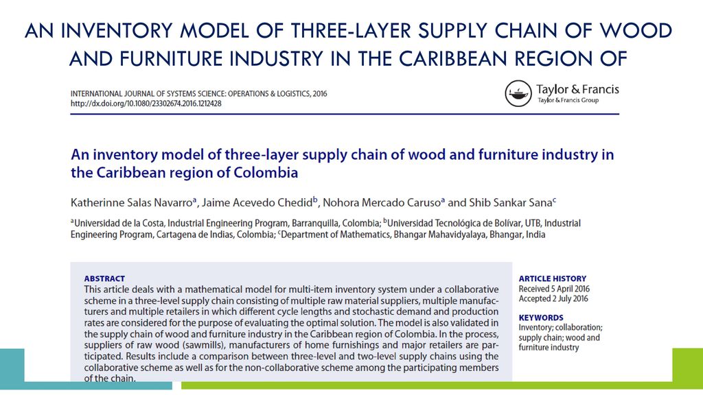 AN INVENTORY MODEL OF THREE-LAYER SUPPLY CHAIN OF WOOD AND FURNITURE INDUSTRY IN THE CARIBBEAN REGION OF COLOMBIA