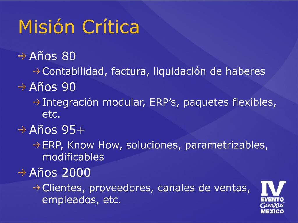 Misión Crítica Años 80 Años 90 Años 95+ Años 2000