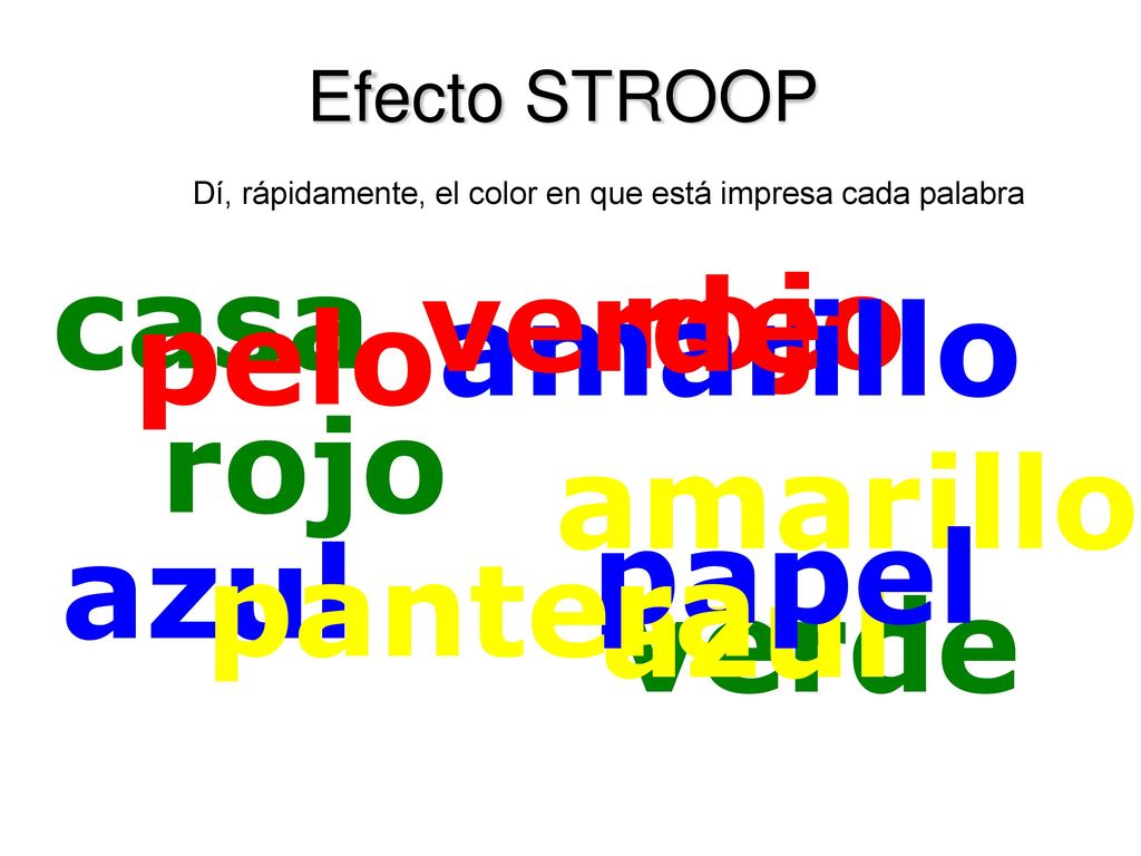 Dí, rápidamente, el color en que está impresa cada palabra