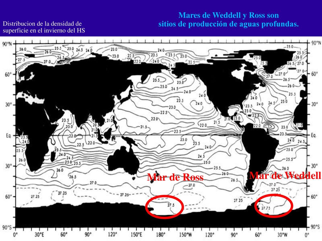 Mares de Weddell y Ross son sitios de producción de aguas profundas.