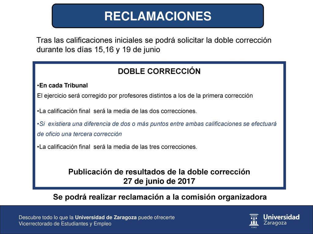 Publicación de resultados de la doble corrección