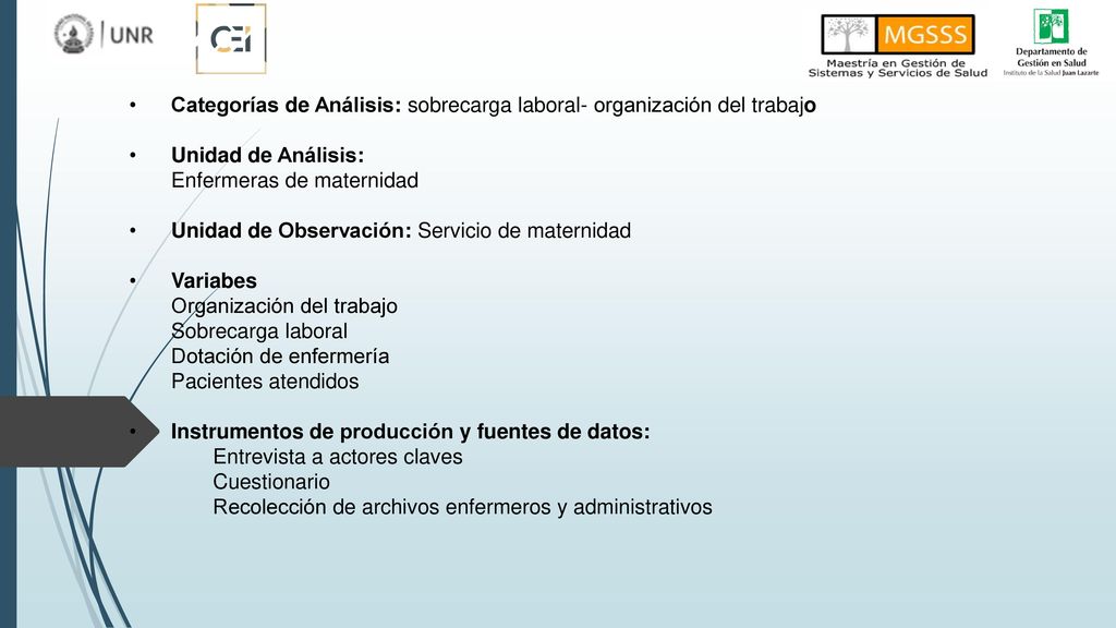 Categorías de Análisis: sobrecarga laboral- organización del trabajo