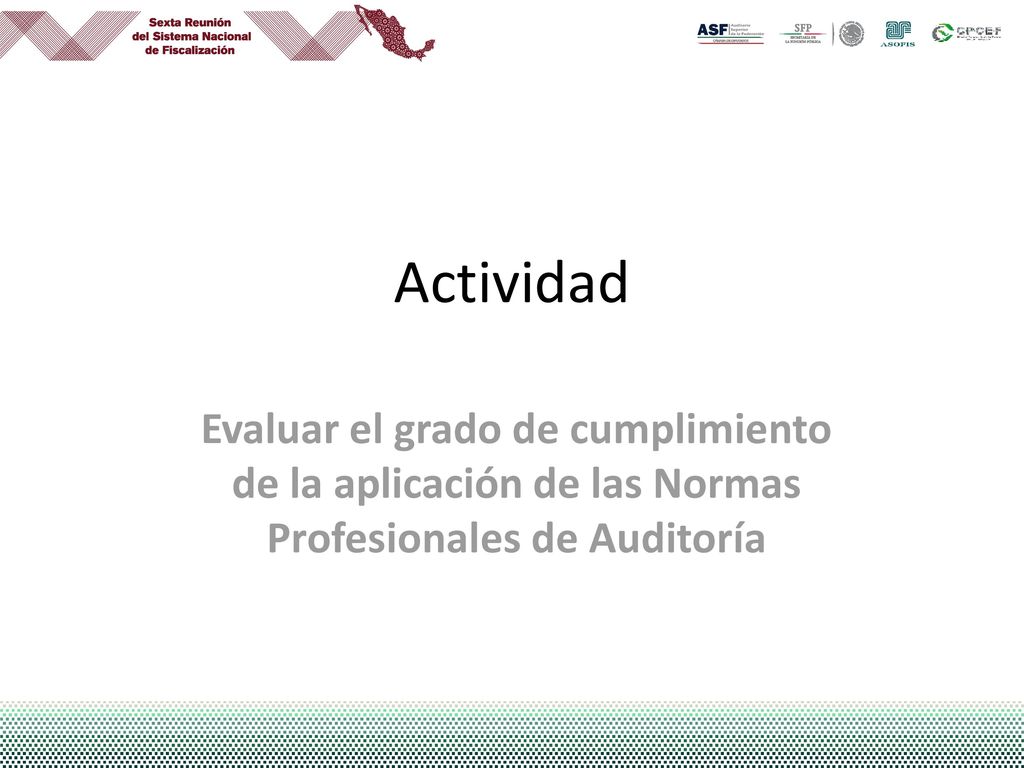 Actividad Evaluar el grado de cumplimiento de la aplicación de las Normas Profesionales de Auditoría.