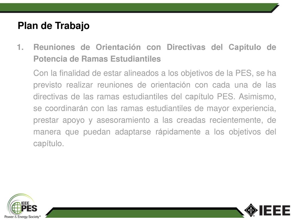 Plan de Trabajo Reuniones de Orientación con Directivas del Capítulo de Potencia de Ramas Estudiantiles.
