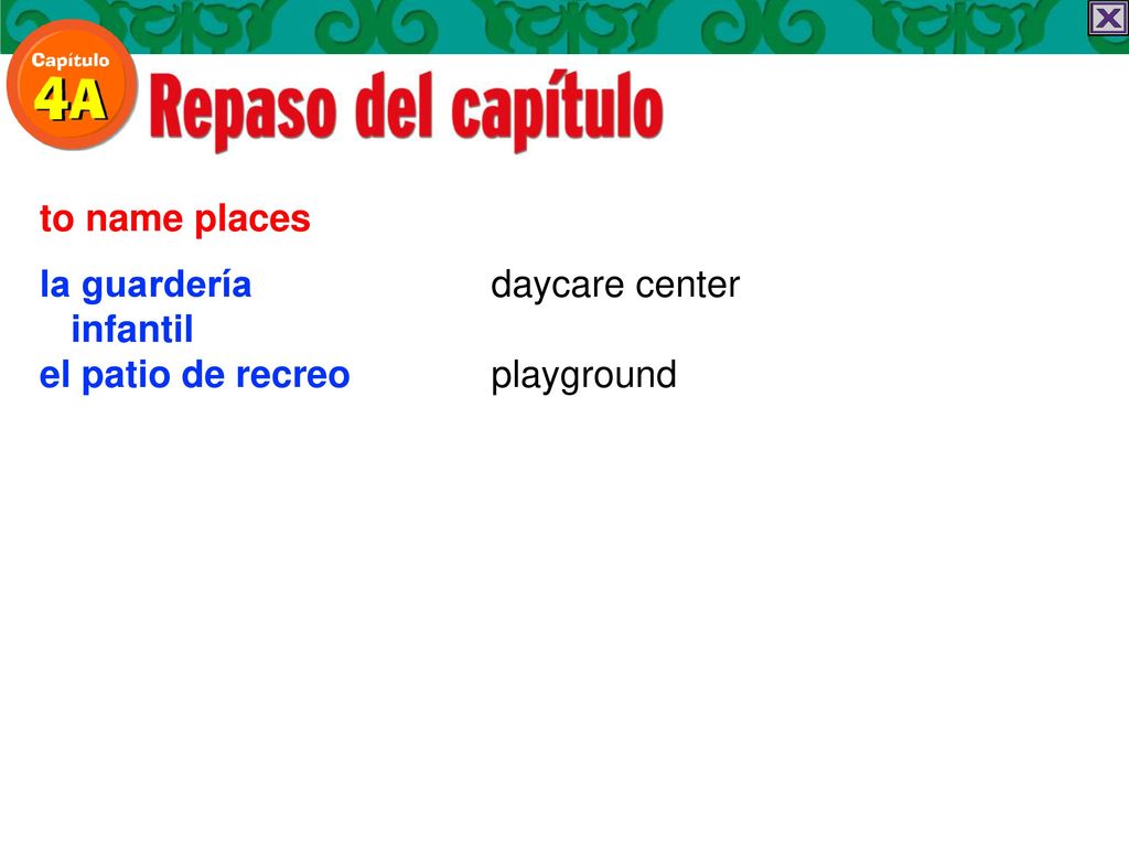 to name places la guardería infantil el patio de recreo daycare center playground