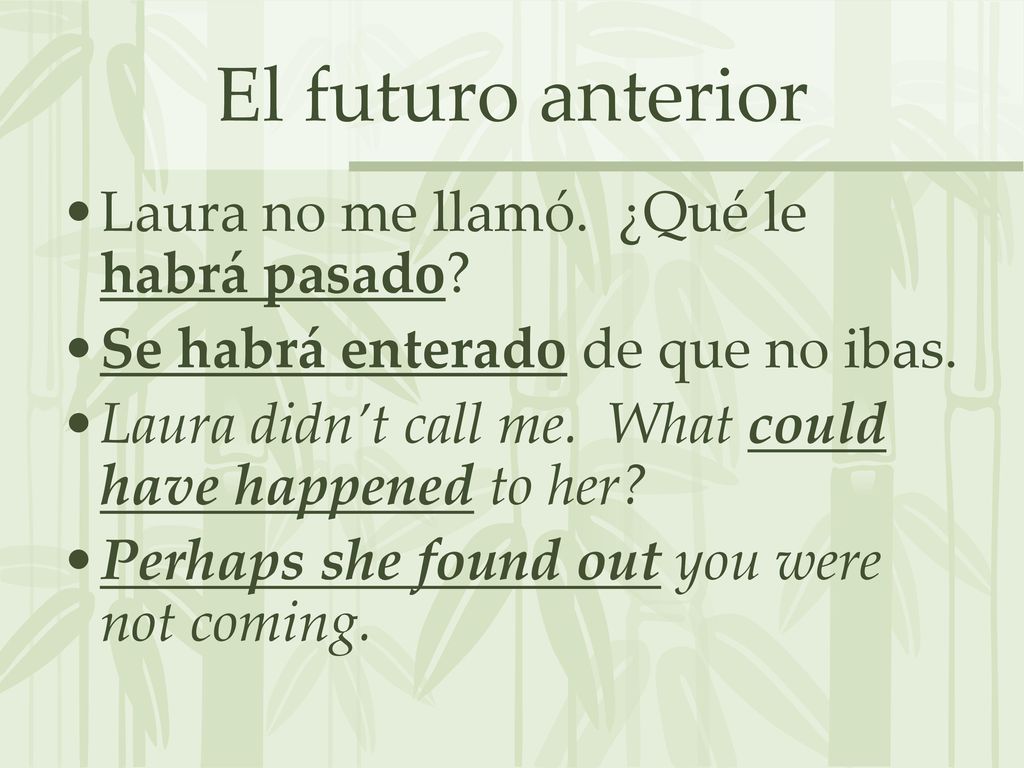 El futuro anterior Laura no me llamó. ¿Qué le habrá pasado