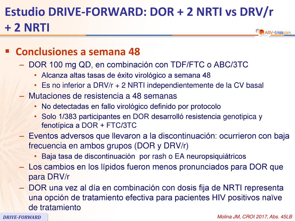 Estudio DRIVE-FORWARD: DOR + 2 NRTI vs DRV/r + 2 NRTI