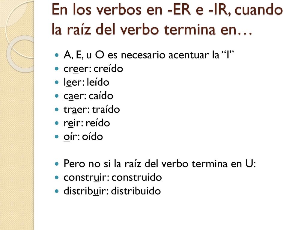 En los verbos en -ER e -IR, cuando la raíz del verbo termina en…
