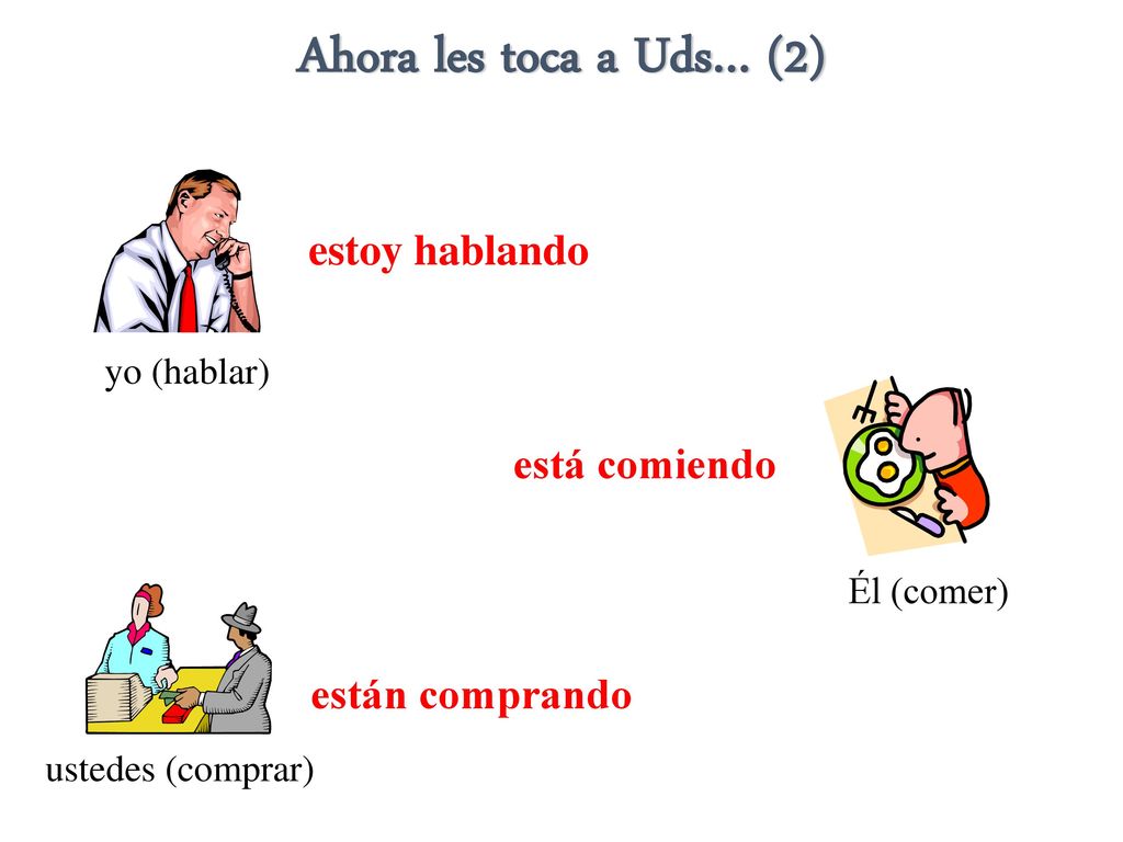Ahora les toca a Uds… (2) estoy hablando está comiendo están comprando