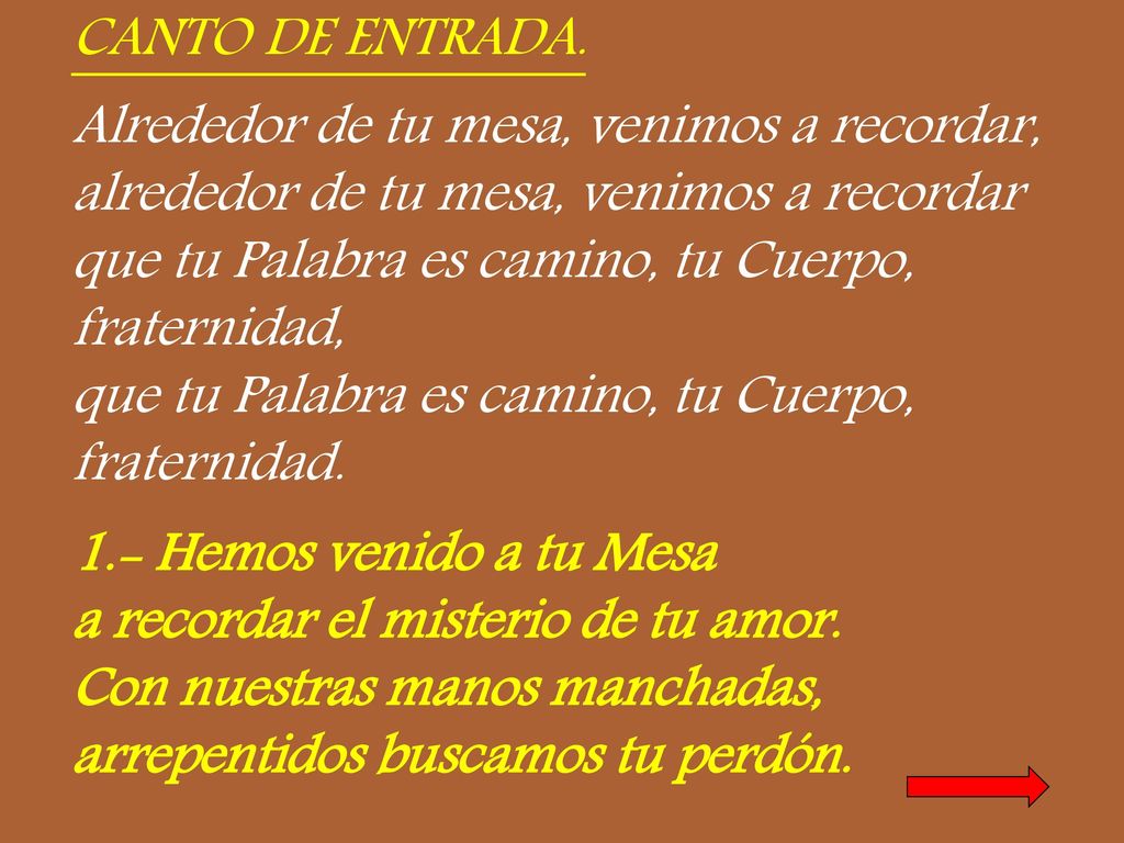 CANTO DE ENTRADA. Alrededor de tu mesa, venimos a recordar, alrededor de tu mesa, venimos a recordar.