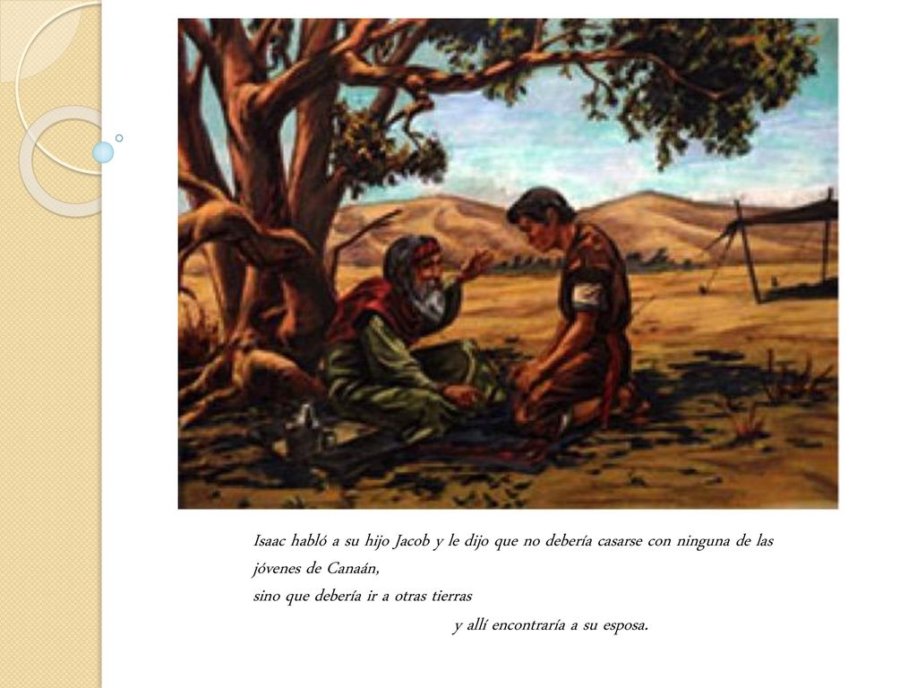 Isaac habló a su hijo Jacob y le dijo que no debería casarse con ninguna de las jóvenes de Canaán,