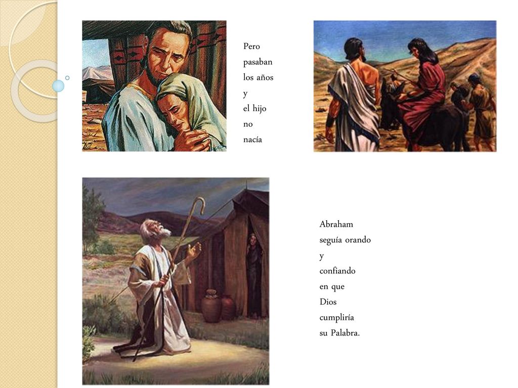 Pero pasaban. los años. y. el hijo. no. nacía. Abraham. seguía orando. y. confiando. en que.