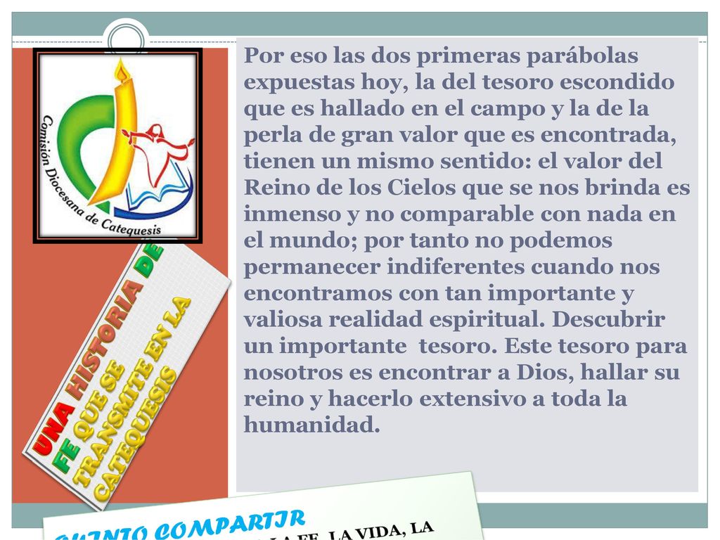 QUINTO COMPARTIR UNA HISTORIA DE FE QUE SE TRANSMITE EN LA CATEQUESIS