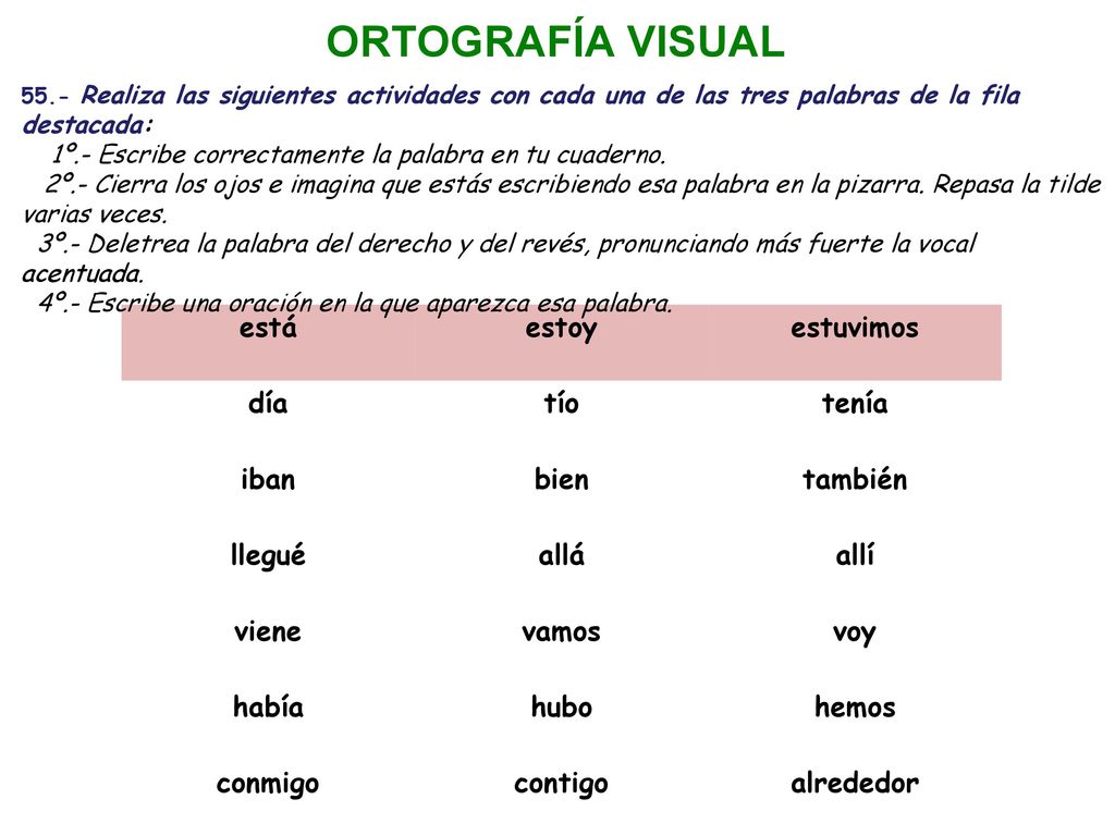 ORTOGRAFÍA VISUAL está estoy estuvimos día tío tenía iban bien también