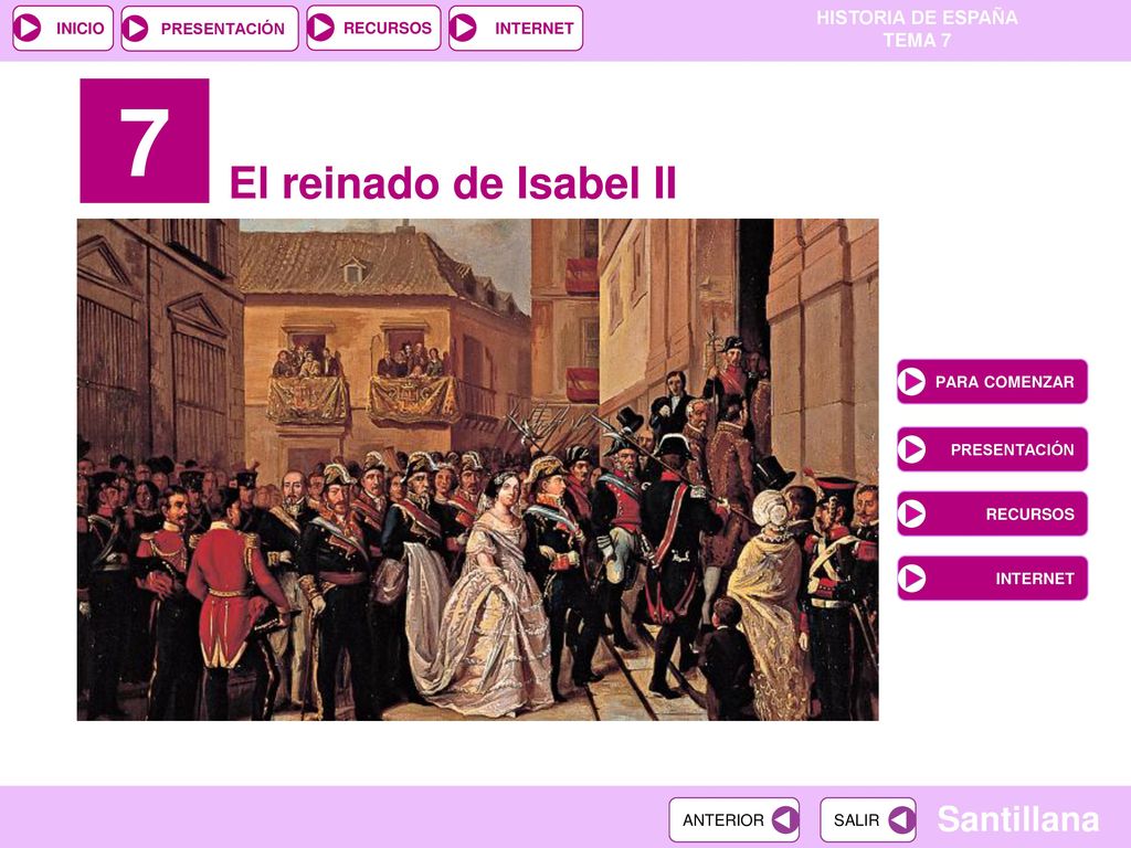 7 El reinado de Isabel II PARA COMENZAR PRESENTACIÓN RECURSOS INTERNET