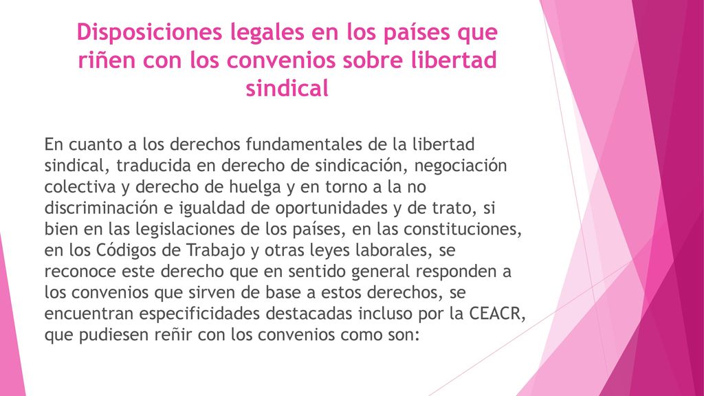 Disposiciones legales en los países que riñen con los convenios sobre libertad sindical