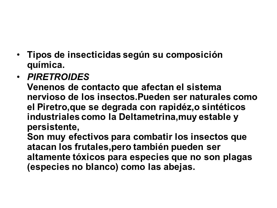 Tipos de insecticidas según su composición química.