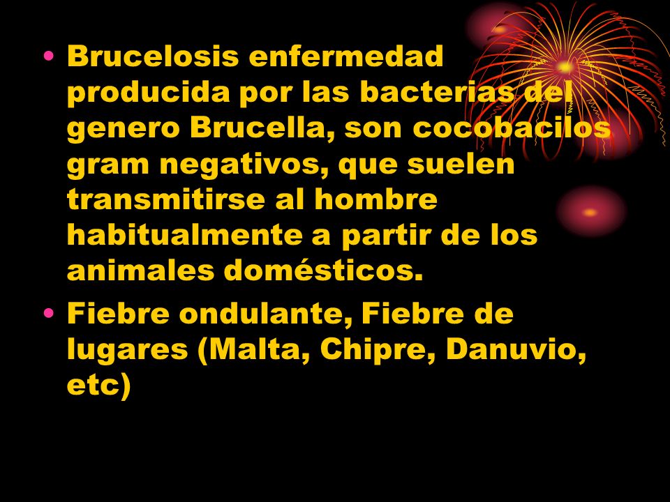 Brucelosis enfermedad producida por las bacterias del genero Brucella, son cocobacilos gram negativos, que suelen transmitirse al hombre habitualmente a partir de los animales domésticos.