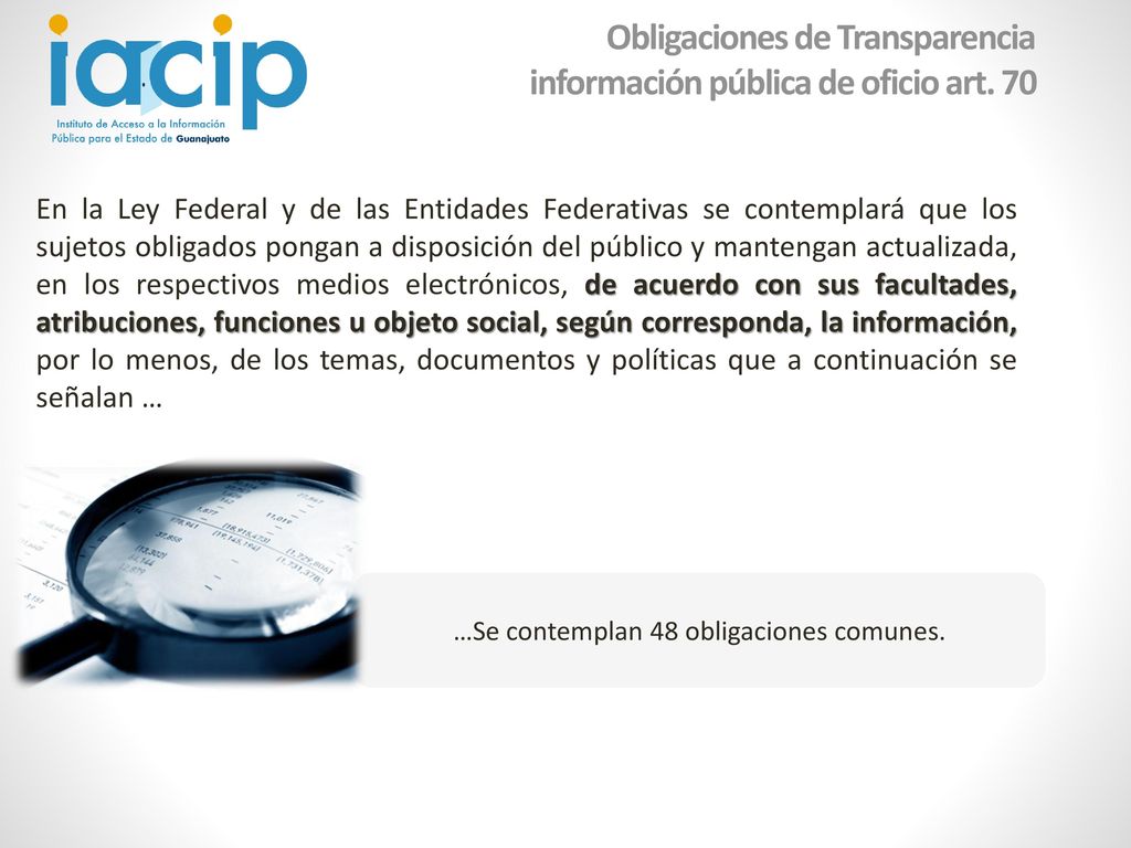 Obligaciones de Transparencia información pública de oficio art. 70