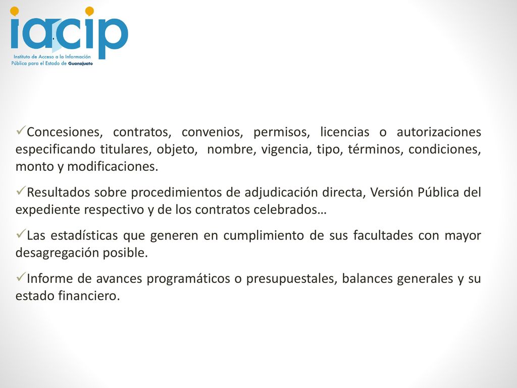 Concesiones, contratos, convenios, permisos, licencias o autorizaciones especificando titulares, objeto, nombre, vigencia, tipo, términos, condiciones, monto y modificaciones.