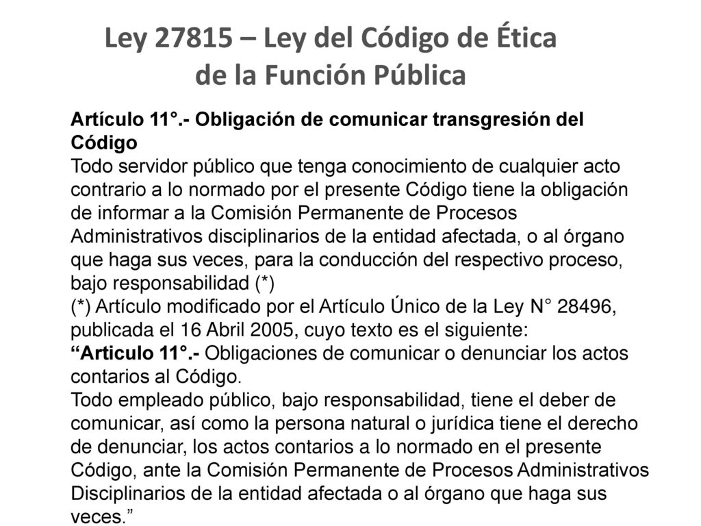 Ley – Ley del Código de Ética de la Función Pública