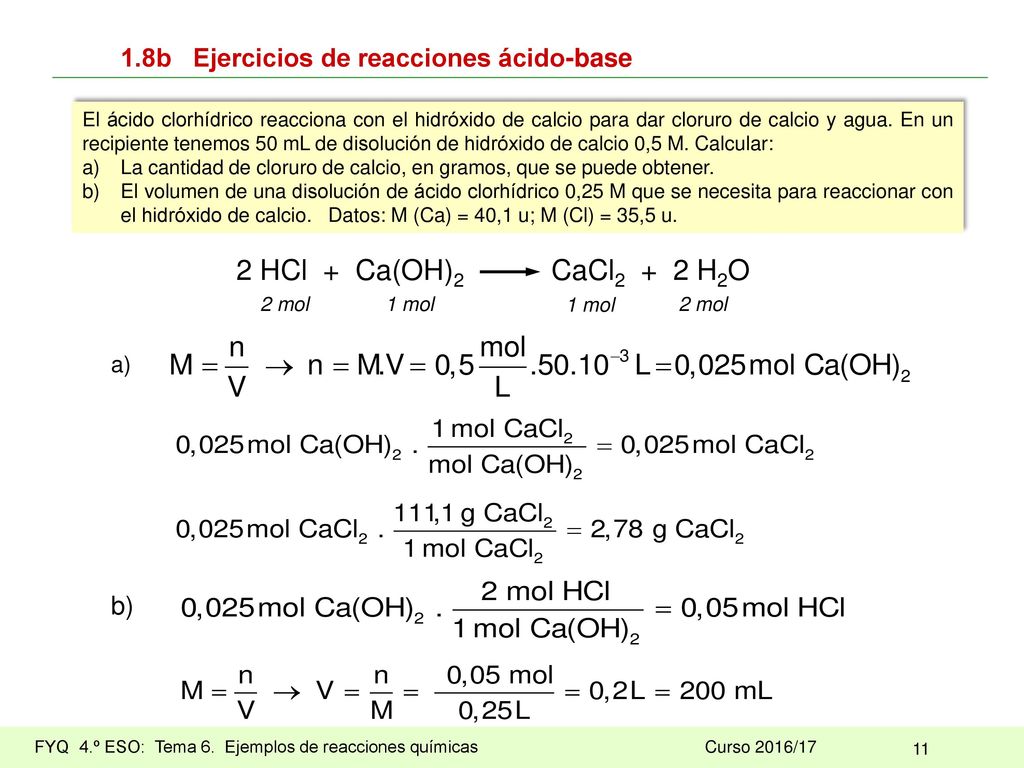 acido clorhidrico hidroxido de calcio formula