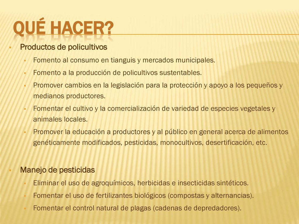 Qué hacer Productos de policultivos Manejo de pesticidas