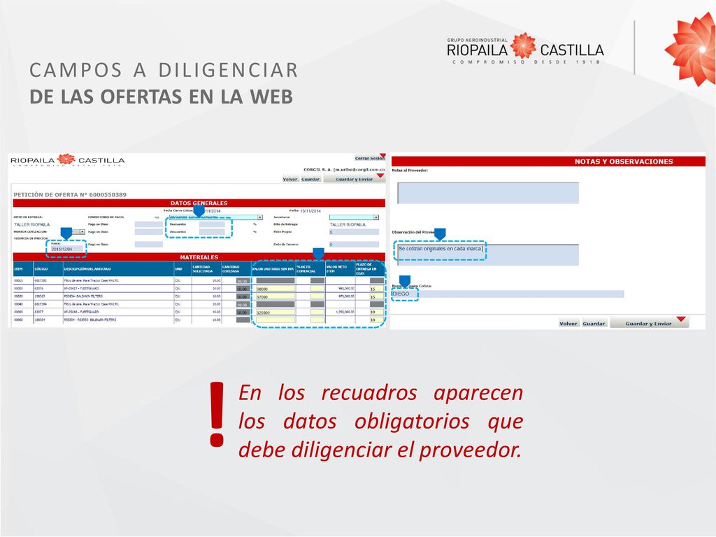 ! campos a diligenciar de las ofertas en la web