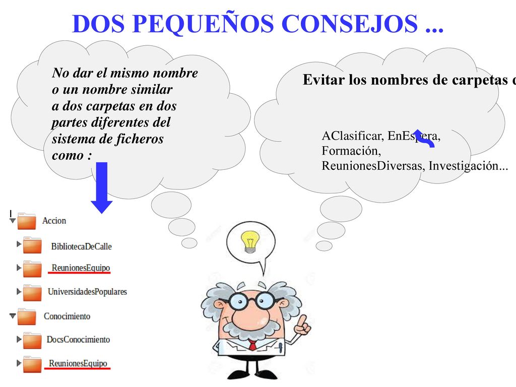DOS PEQUEÑOS CONSEJOS ... No dar el mismo nombre. o un nombre similar. a dos carpetas en dos. partes diferentes del.