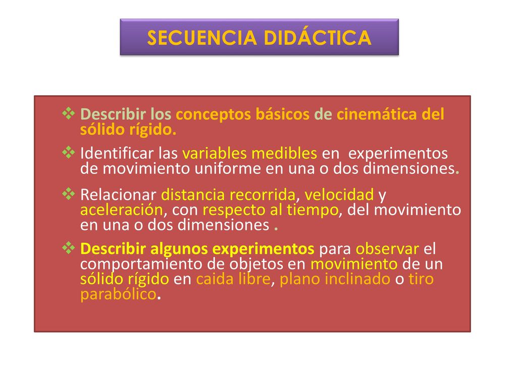 SECUENCIA DIDÁCTICA Describir los conceptos básicos de cinemática del sólido rígido.