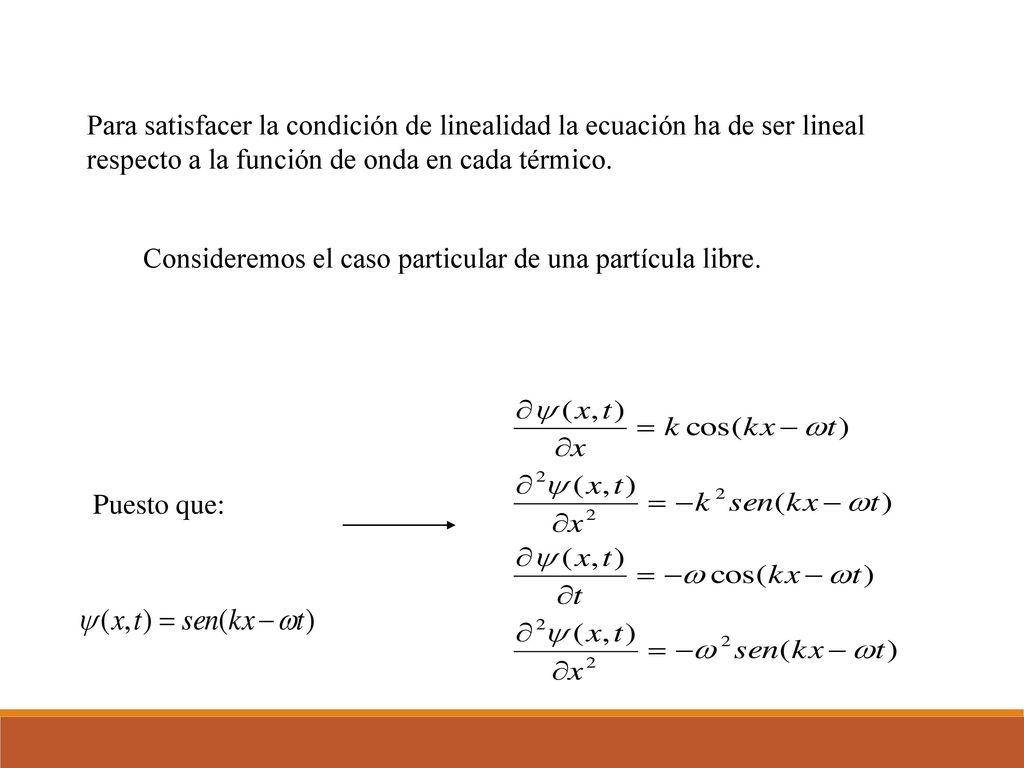 Para satisfacer la condición de linealidad la ecuación ha de ser lineal respecto a la función de onda en cada térmico.