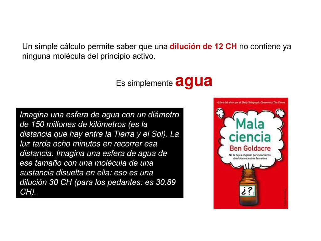Un simple cálculo permite saber que una dilución de 12 CH no contiene ya ninguna molécula del principio activo.
