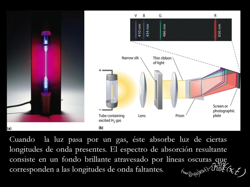 Cuando la luz pasa por un gas, éste absorbe luz de ciertas longitudes de onda presentes.