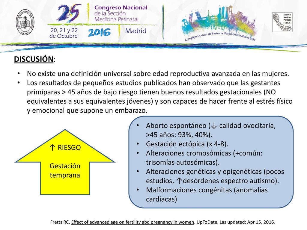 DISCUSIÓN: No existe una definición universal sobre edad reproductiva avanzada en las mujeres.
