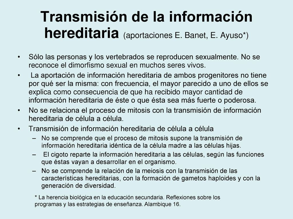 Transmisión de la información hereditaria (aportaciones E. Banet, E
