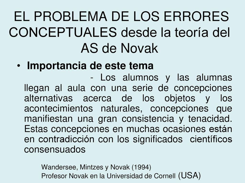 EL PROBLEMA DE LOS ERRORES CONCEPTUALES desde la teoría del AS de Novak